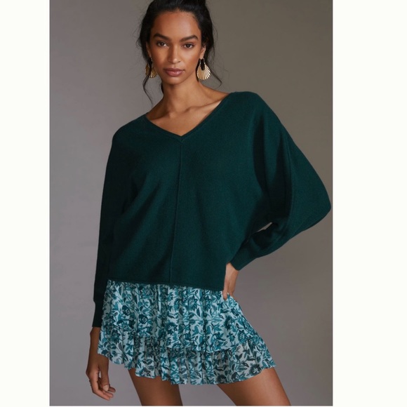Last ONE Anthro  Pilcro The Back Out and About Do Green Cashmere Sweater size S - Picture 4 of 10